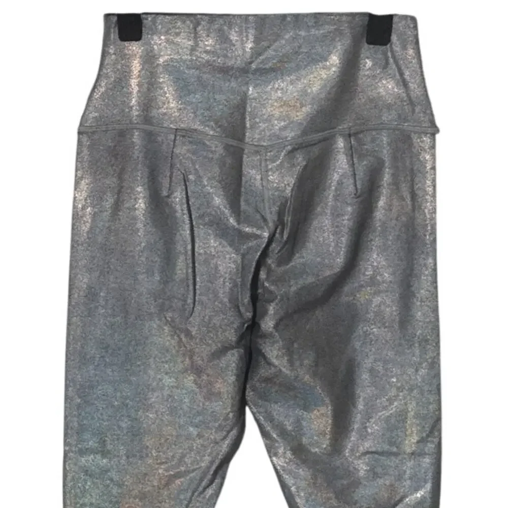 Alo Yoga Silver Metallic Holographic Leggings Athleisure Shimmer‎ Size M